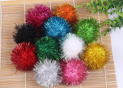 YYCRAFT 12 pcs Jumbo Glitter Tinsel Pom Poms Sparkle Balls for DIY Craft,Cat Toys(2 Inch,12 Colors) - color: 12 Pcs