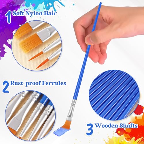 Paint Brush Bulk, 50 Pcs Small Brushes for Acrylic Painting, Craft Paint Brushes Set for Kids Watercolor Face Canvas Detail Painting (Flat & Round) - color: Flat and Round