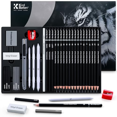33 Piece Sketching Pencil Set - 5H to 14B Pencils, Charcoal Pencils, Charcoal Sticks,Graphite Sticks,Painting tools – drawing pencil set for Beginners, Artists, Students, Kids