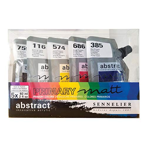 SENNELIER Abstract Acrylic Pouches, Primary Matt Color Set of 5-60 ml pouches (10-121850) - color: Abstract Primary Matt Set, style: POUCH