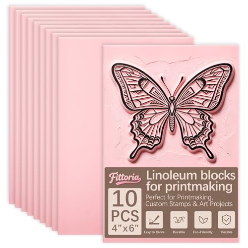 10Pcs 4"x6" Linoleum Blocks for Printmaking, Premium Rubber Linocut Block, Soft Relief Printing Supplies for Stamp Carving, Printing, DIY Crafts and Art Projects - color: linocut block 4x6x0.24in-10pcs