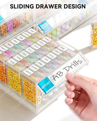 ARTDOT 2 Pack Diamond Painting Storage Containers with 70 Rectangle Grids, Bead Organizer Box Stackable Assembly Design for Crafts Storage Accessories, Art Beads, Seeds - size: 70 Containers with 2 Drawers