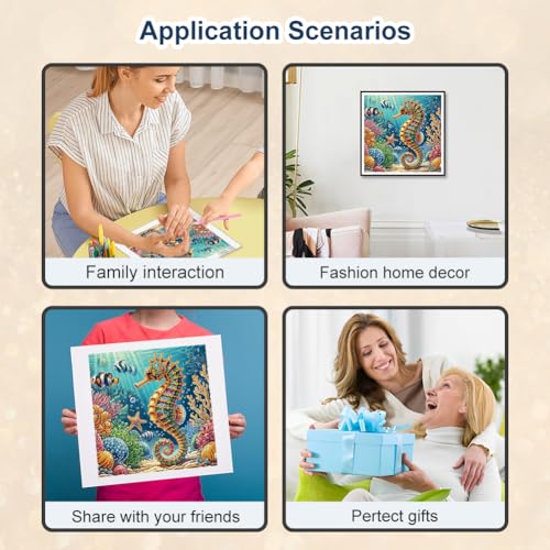 Stalente Diamond Painting Kits for Adults Seahorse, 5D Special Shape Diamond Art Kits for Beginners, Crystal Rhinestones Diamond Painting for Home Wall Decoration Gift 12×12inch Animal