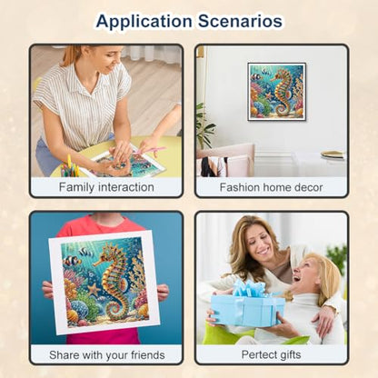 Stalente Diamond Painting Kits for Adults Seahorse, 5D Special Shape Diamond Art Kits for Beginners, Crystal Rhinestones Diamond Painting for Home Wall Decoration Gift 12×12inch Animal
