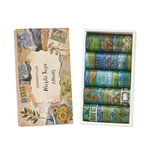 Art Washi Tape Set 22 Rolls, Decorative Masking Tape for Junk Journal, Scrapbooking Supplies, DIY Crafting Supplies - style: Oil painting