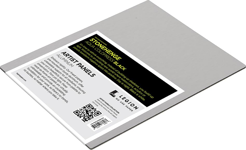 Legion Artist Panel, 1/8" Composite Brushed Aluminum with Stonehenge Aqua Coldpress Black, 100% Cotton, 140lb Paper, 8 x 10 inches for Wet Media - size: 8 x 10