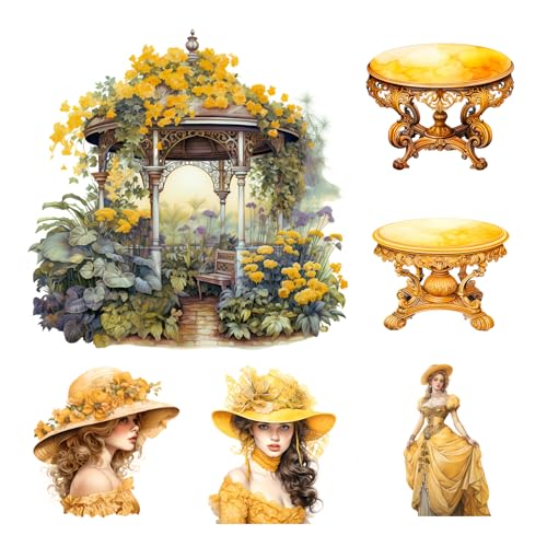 XERE 84 Pcs Yellow Victorian Era Scrapbook Stickers Set, Aesthetic Sticker for Scrapbooking and Journaling, Junk Journal Supplies, Bullet Journals Materials, Planner Arts Craft Collage Supplies - color: Yellow