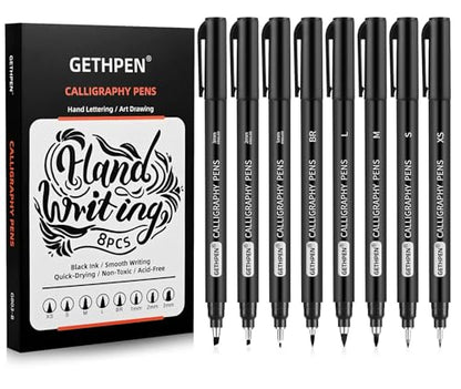 GETHPEN Calligraphy Brush Pen Set, Black Archival Ink for Hand Lettering - color: Black