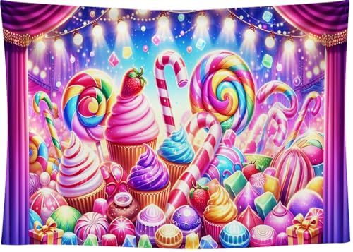 10x8FT Candyland Backdrop Sweet Candy Fest Ice Cream Lollipop Candy Cane Background for Kids Baby Shower Birthday Decorations Girls Sweet Candy Party Vinyl - size: 10x8FT