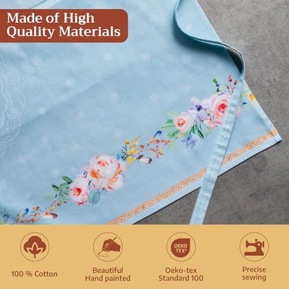 Maison d' Hermine Aprons for women with Pocket 100% Cotton (27.50"x31.50") | Adjustable Neck Strap & long ties Apron Men Chef Wedding Cooking Gardening Server Maid - color: 028 - Ibiza - Blue