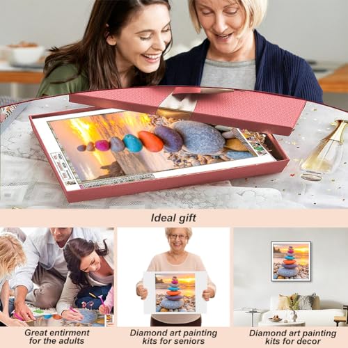 Acudotr Stone Diamond Painting Kits for Adults,Beach Landscape 5D DIY Diamond Art Kits for Beginners, Full Drill Diamond Painting Kits for Home Wall Decor, 12x12 Inch