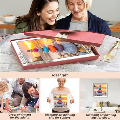 Acudotr Stone Diamond Painting Kits for Adults,Beach Landscape 5D DIY Diamond Art Kits for Beginners, Full Drill Diamond Painting Kits for Home Wall Decor, 12x12 Inch