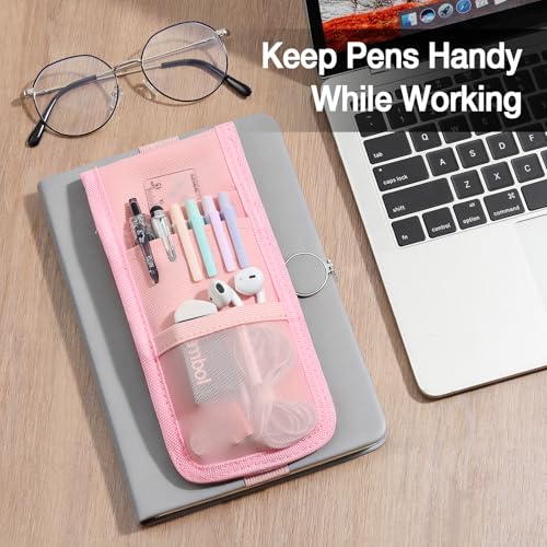 MoKo Elastic Pen Holder for Notebook with Zipper Pocket, Pink - color: Pink