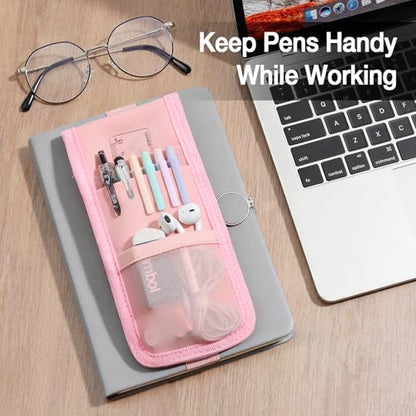 MoKo Elastic Pen Holder for Notebook with Zipper Pocket, Pink - color: Pink