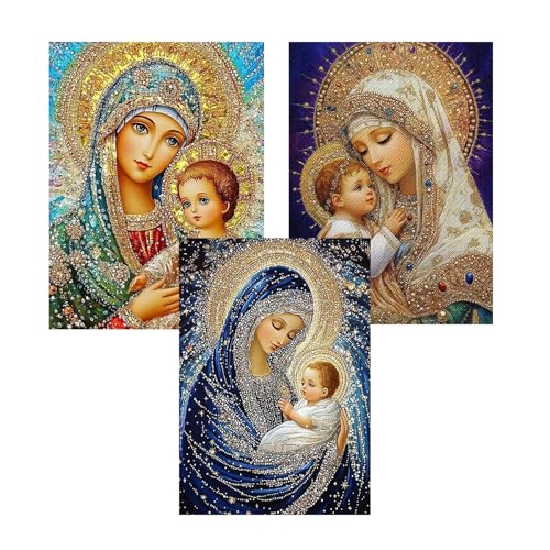 3 Pack Virgin Mary Diamond Art kits for Adults Beginners 12x 16 Inch | 5D Diamond Painting Kit DIY Full Round Drill Paint by Diamonds Dot Gem Art for Adult, Home Wall Decor - color: KM09+KM10+KM11-1