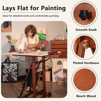 DJAR Large H-Frame Painting Easel for Adults, Solid Beech Wood, Walnut | Movable & Tilting Flat Floor Stand, Holds Canvases up to 78", Adjustable Heavy Duty Studio Art Easel for Artists - style: Walnut H-Frame Easel