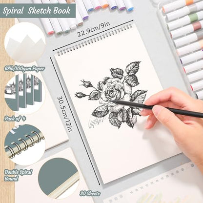 4 Pack Sketch Book, 9 x 12 Inch Sketchbook, 68lb/100gsm Top Spiral Bound Sketch Pad, Acid Free Art Supplies Drawing Painting Sketching Paper for Kids, Adults, Beginners, Artists (30 Sheets Each) | 100gsm Drawing Paper, Hardcover Backboard, Lay-flat Top Sp
