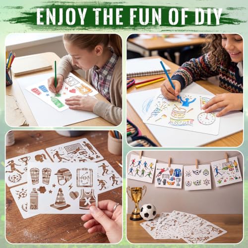 Marspark 20 Pieces Soccer Stencils for Painting Template Football Wall Stencils Reusable Sports Templates PET DIY Drawing for Painting on Wood Wall(Rectangular Style, 7.87 x 6 Inch) - size: 7.87 x 6 Inch, style: Rectangular Style