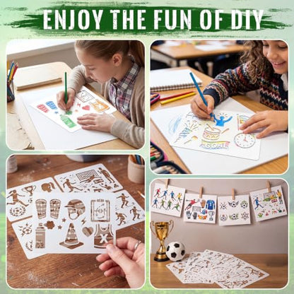 Marspark 20 Pieces Soccer Stencils for Painting Template Football Wall Stencils Reusable Sports Templates PET DIY Drawing for Painting on Wood Wall(Rectangular Style, 7.87 x 6 Inch) - size: 7.87 x 6 Inch, style: Rectangular Style