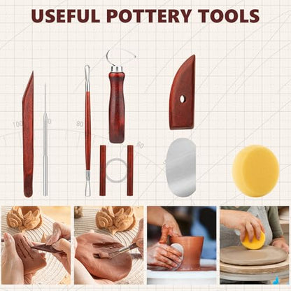 8PCS Stained Wooden Pottery Sculpting Tools, Wood Clay Cleaning Tool Set, Ceramic Modeling Tool for Carving, Molding, Cutting, Trimming, Pottery Wheel, Crafting, Beginners, Adults, Students - color: Stained Wood