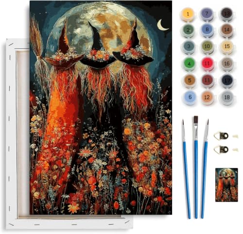 Spandrel Halloween Witch Paint by Number Kits for Adults, Witch Paint by Number Kits on Canvas, DIY Acrylic Oil Halloween Painting by Numbers Gitfs for Home Wall Decor, 8x12in - color: H-14