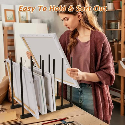 ikkle Art Storage Rack Painting Canvas Storage Rack for Display, Metal Drawing Printing Rack for Canvas Frames, Black