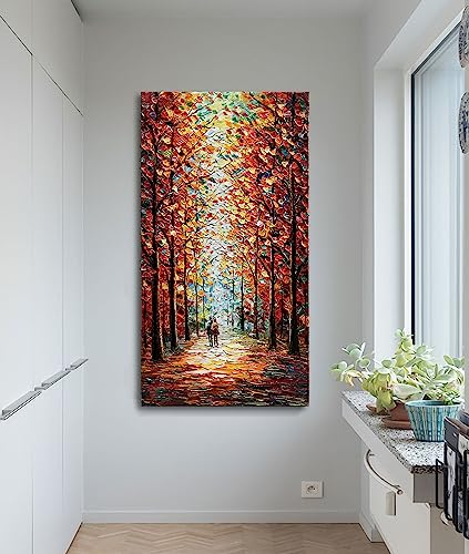 Art 24x48 Inch Hand-Painted Landscape Oil Paintings Wall Art Romantic Theme Vertical Texture Oil Paintings Living Room Bedroom Wall Decoration - color: Ts05