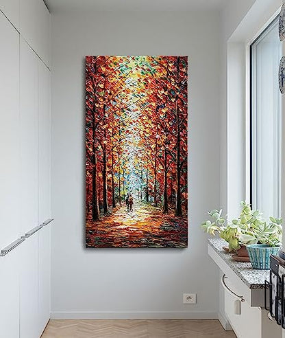 Art 24x48 Inch Hand-Painted Landscape Oil Paintings Wall Art Romantic Theme Vertical Texture Oil Paintings Living Room Bedroom Wall Decoration - color: Ts05