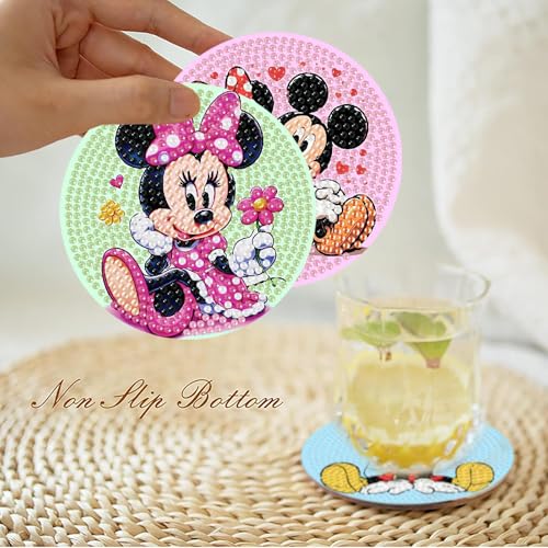 nekpiahu 8Pcs Cartoon Diamond Painting Coasters with Holder,DIY Cartoon Life Coaster Diamond Art Kits for Adults, Beginners Round Full Drill Diamond Art Craft Supplies - color: JXBD08