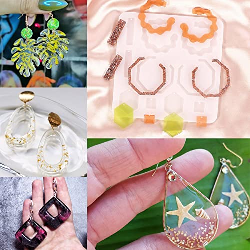 6 Pieces Silicone Earring Moulds Keychain Epoxy Pendant Ear Studs Resin Molds for DIY Crafts Jewelry Casting Making