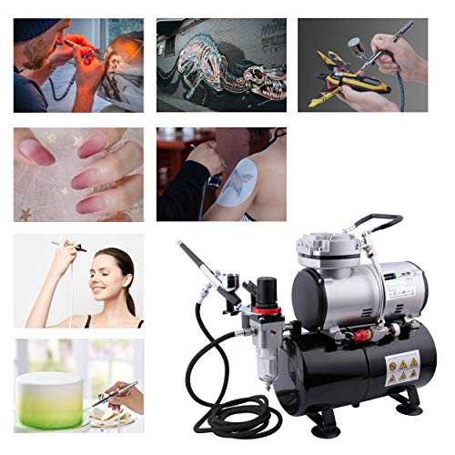Timbertech Airbrush Kit With Compressor AS-186K With Airbrush Gun, Air Hose, Cleaning brush & Paints for hobby, graphic and so on