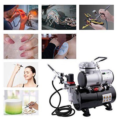Timbertech Airbrush Kit With Compressor AS-186K With Airbrush Gun, Air Hose, Cleaning brush & Paints for hobby, graphic and so on