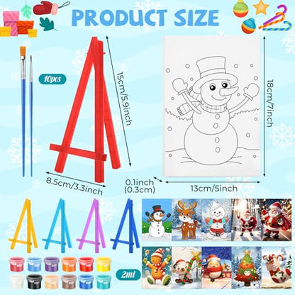 10 Set Christmas Pre Printed Canva for Painting Gingerbread Canva 5x7" | Sip and Paint Kit, Xmas Pre Drawn Outline Canvas with Wood Easels, Acrylic Paints, Beginner Friendly DIY Project - style: Gingerbread