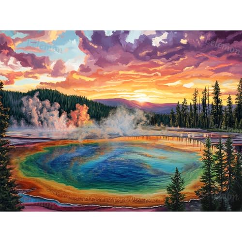 LELEMON Diamond Art Kits for Adults,Diamond Painting Kits for Adults | Yellowstone National Park 5d Diamond Painting Kit with Diamond Art Accessories for Home Wall Decor 12 x 16inch - color: Yellowstone National Park