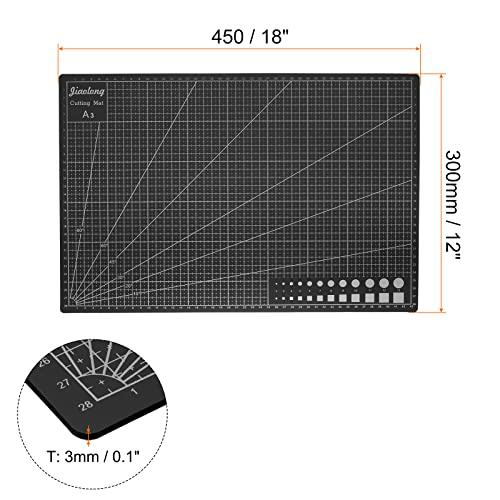 HARFINGTON A3 Self-Healing Cutting Mat 18"x12" Double-Sided Craft Cutting Board for DIY Art Work Sewing Cutting, Black - color: Black, size: 18"L x 12"W
