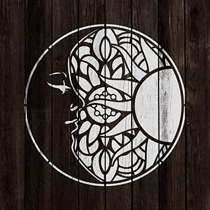 Mandala Sun and Moon Stencil - Sun & Moon Mandala Templates, Boho Stencils - size: 8"x8"