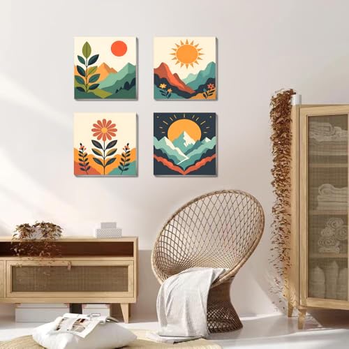 4 Pack Framed Paint by Numbers Kit for Kids & Adults Beginners, Easy Sunset Landscape Paint by Numbers Kits with Canvas Paints Brushes, Acrylic Oil Painting Arts and Crafts for Wall Decor 8 x 8 Inch - color: BKH1922+BKH1923+BKH1924+BKH1925-US
