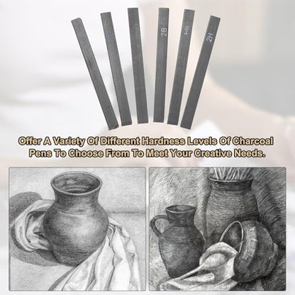 MECCANIXITY Compressed Charcoal Sticks, 4B Grade Square Vine Charcoal Sticks Set Art Supplies for Painting Drawing Sketching Shading Artists Beginners(Pack of 6) - style: 4B