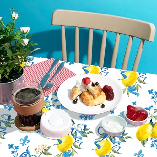 1Pc Blue and White Porcelain Lemon Party Plastic Tablecloth 54 x 87 Inch Long Table Cover, Chinese Style Classical Party Tablecover for Summer Baby Shower Birthday Dinner Picnic Kitchen Event - color: Blue and White Porcelain Lemon