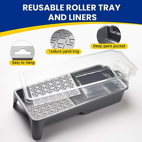 Mister Rui Foam Paint Roller, 4 inch Paint Roller 8 Pack, Small Paint Roller, High Density Foam Paint Roller Tray and Liner Set, Sponge Rollers for Painting and Staining | High Density Small Foam Roller Brush Tray and Liner Set, Sponge Rollers for Paintin