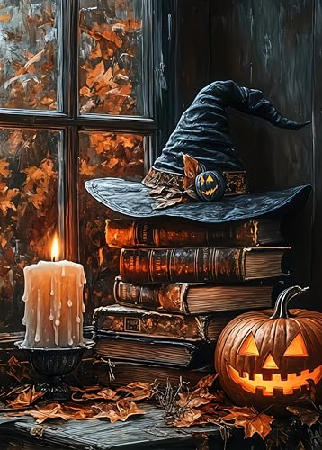 AuraDraw Witch Hat Diamond Art Kits for Adults, Halloween Book Diamond Painting Kits for Adults, Round Full Drill Diamonds for Home Decor-12x16inch - color: ZSH-0015