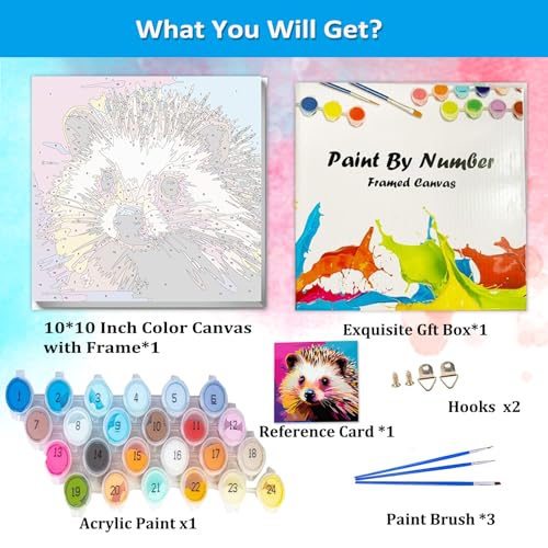 Artunion Framed Paint by Numbers Kit for Adults Beginners & Kids Ages 8-12,Colorful Hedgehog Paint by Number with Frame,Animal Easy Paint by Numbers Kit on Canvas 10 * 10 Inch Without Easel - color: ZXT-384-F