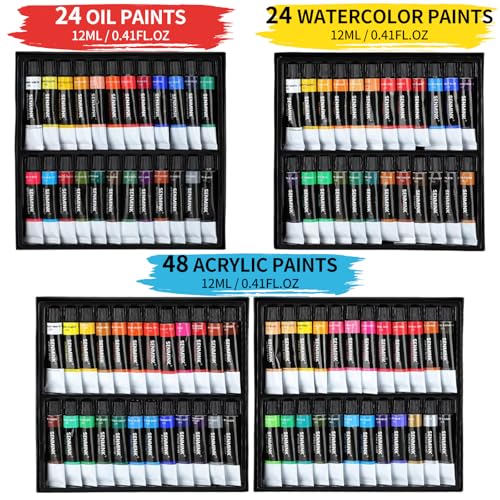 187Pcs Professional All-in-One Art Painting Kit with Aluminum & Beech Wood Easel, 96 Acrylic, Watercolor & Oil Paint Set, Complete Art Supplies Painting Set for Adults, Artists, Beginners