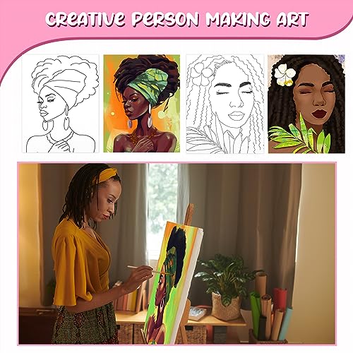 Sherr 10 Pcs Pre Drawn Canvas for Painting,Novel Afro Queen,8 X 10 Inch | Preprinted Stretched Cotton Canvas for Adults, Pre Drawn Painting Outlines for Couple Date Night, Sip and Paint Party Favor - style: Novel Afro Queen