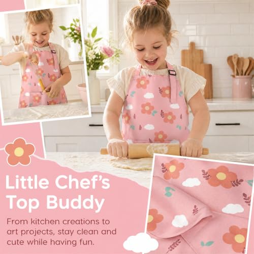 Kids Apron for Cooking, Toddler Apron with Pocket, Girls Boys Apron - color: Pink, size: Small