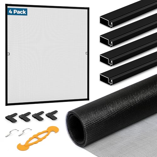 Augblinds DIY Aluminum Window Screen Frame Kit, 4 Sets, 46 in, Black - color: Black, size: 46 in X 46 in (4 Pack)