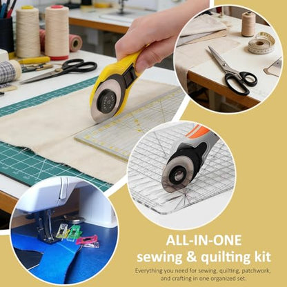 30 Pcs Rotary Cutter Set - 45mm Rotary Cutter Kit with A3 Cutting Mat, Fabric Scissors 3 Replacement Blades, 2 Quilting Rulers, Sewing Clips - Perfect for Fabric Cutting, Patchwork,Quilting,Sewing