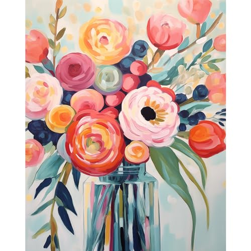 Natuyalo Flowers Paint by Numbers Kit for Adults - Flowers in a Vase Paint by Number on Canvas Without Frame, DIY Acrylic Painting for Ideal Gift Home Wall Decor (16x20 Inch) - color: ART-04