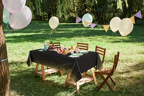 Utopia Kitchen Plastic Table Cloth Disposable (12 Pack - 54x108 Inch) Black Gold Dots Rectangle Tablecloth Waterproof Stain Resistant Party Table Cover - color: Black Gold Dots, size: 54X108 Inch - 12PC