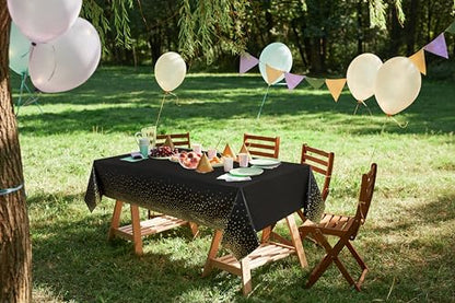 Utopia Kitchen Plastic Table Cloth Disposable (12 Pack - 54x108 Inch) Black Gold Dots Rectangle Tablecloth Waterproof Stain Resistant Party Table Cover - color: Black Gold Dots, size: 54X108 Inch - 12PC